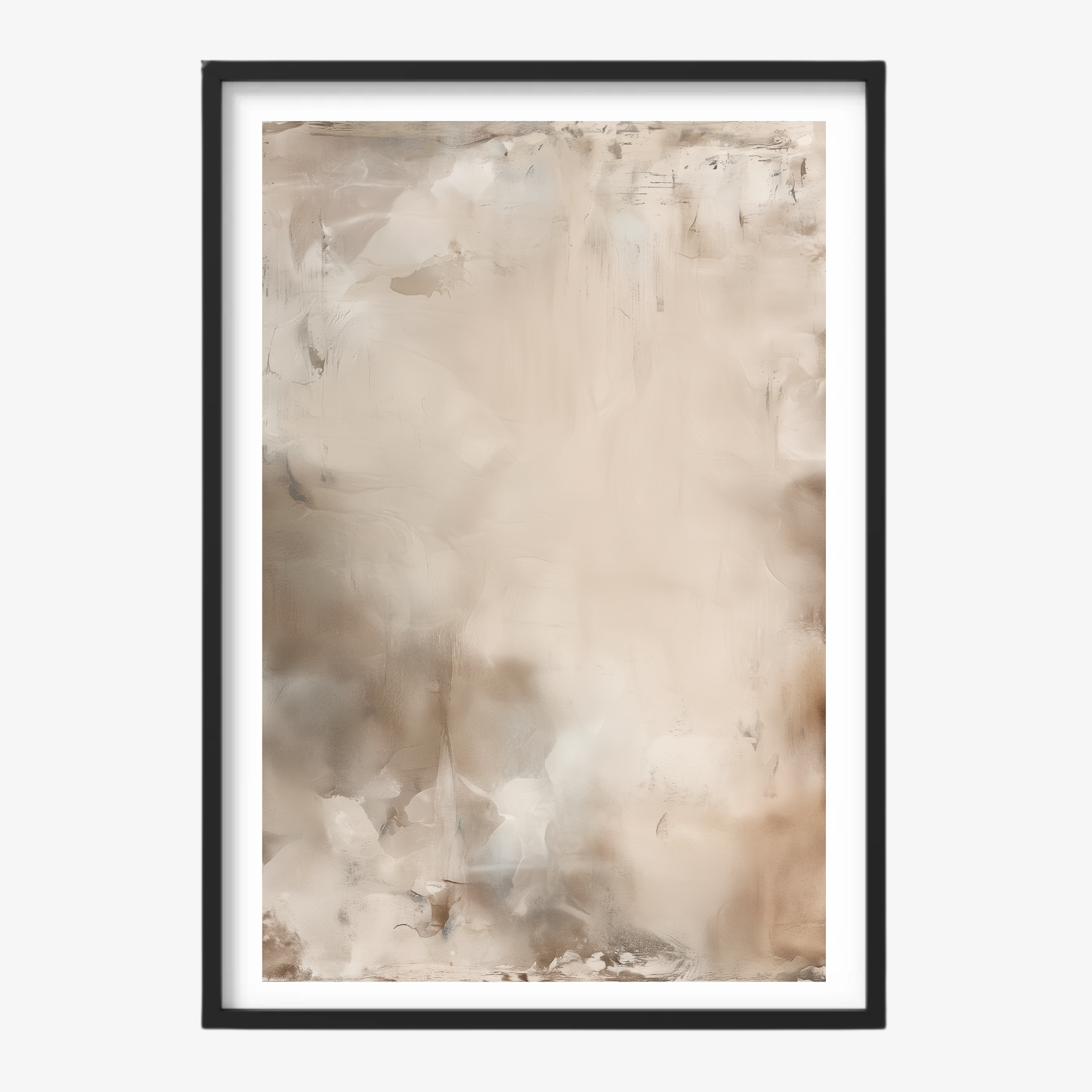 Framed abstract art print with beige and brown tones on a white background