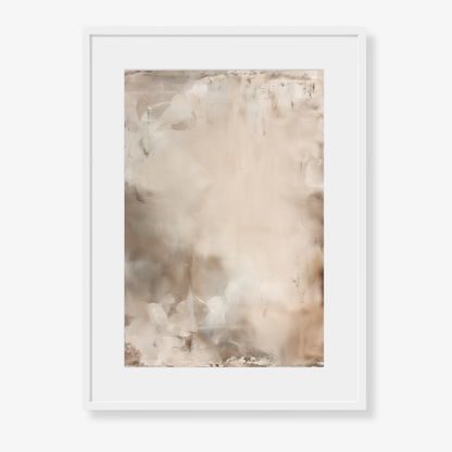 Framed abstract art print with beige and brown tones on a white background