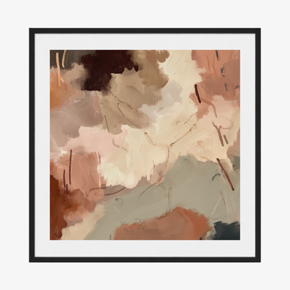 Framed abstract art with soft, multicolored brushstrokes on a white background