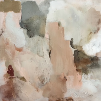 Driftwood I soft coastal abstract artwork in blush, beige and muted grey-green tones canvas print