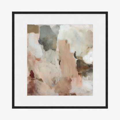 Framed abstract art print with soft pastel colors on a white background