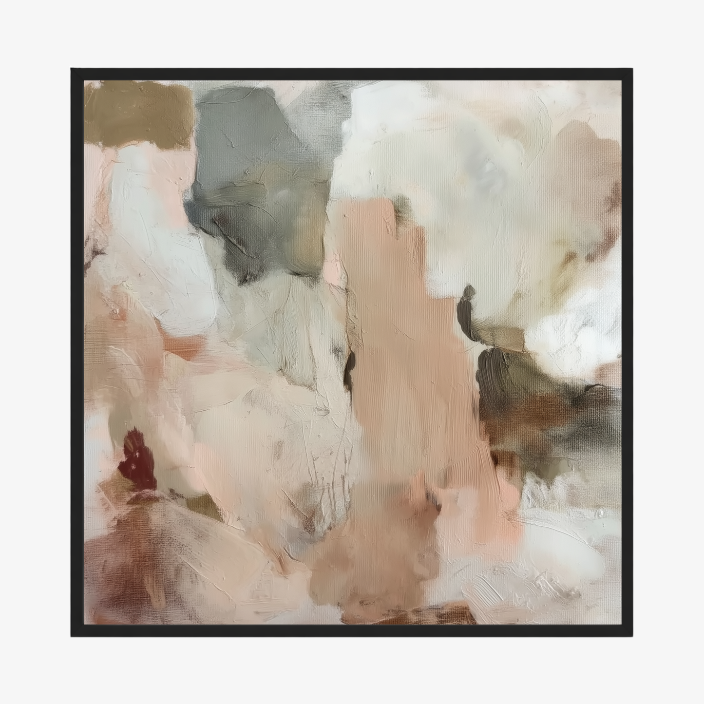 Abstract art print with soft, multicolored brushstrokes in a black frame.