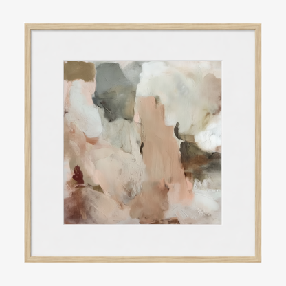 Framed abstract art print with soft pastel colors on a white background