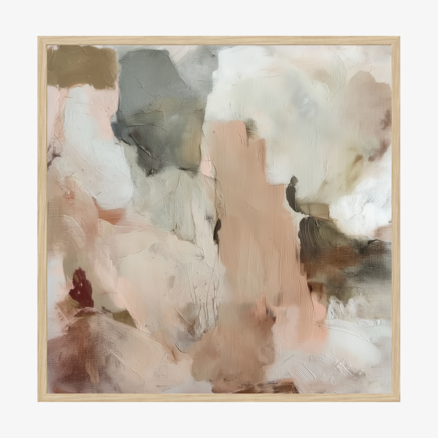 Abstract art piece with soft, blended colors in a wooden frame.