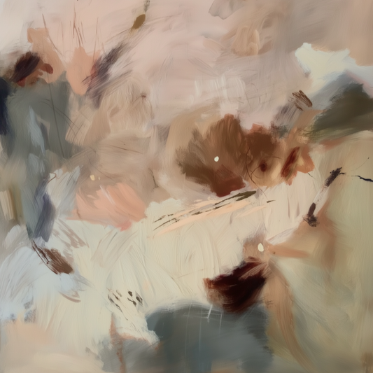 Kindling I warm abstract artwork with blush, cream and deep ember accents art print