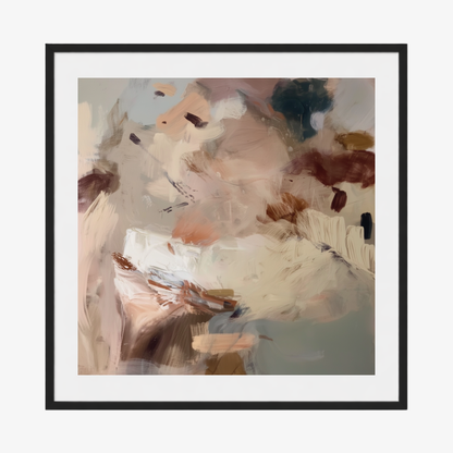 Abstract art piece with soft pastel colors in a black frame.