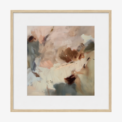 Framed abstract art with soft colors on a white background