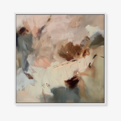 Kindling I wall art is a warm abstract artwork with blush, cream and deep ember accents finished in a white frame