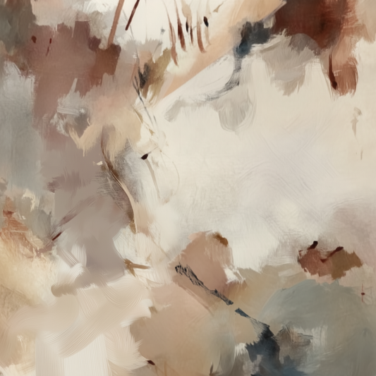 Silt I neutral abstract artwork in ivory, clay and muted blue-grey tones by North Beach Studio