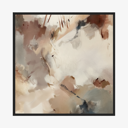 Silt I abstract print in black frame with warm neutral tones printed edge to edge. 