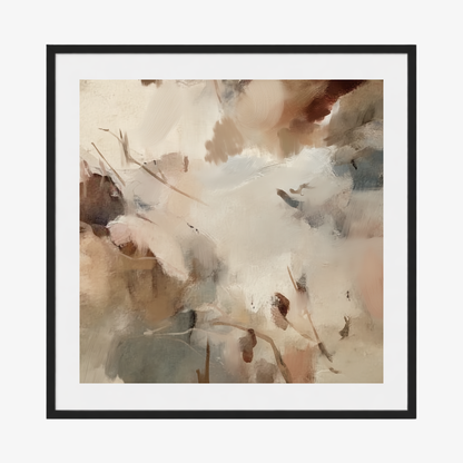 Framed abstract art with soft, pastel colors on a white background