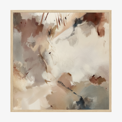 Silt I abstract artwork in oak frame styled on neutral wall printed edge to edge
