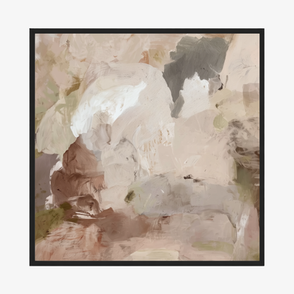 Abstract art piece with soft, pastel colors in a black frame printed edge to edge. 