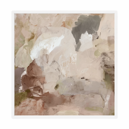 Abstract art piece with soft, pastel colors in a white frame printed edge to edge. 