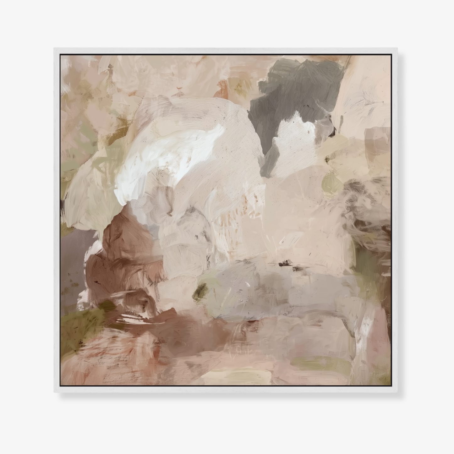 Stone & Silence canvas artwork with soft, pastel colors in a white frame